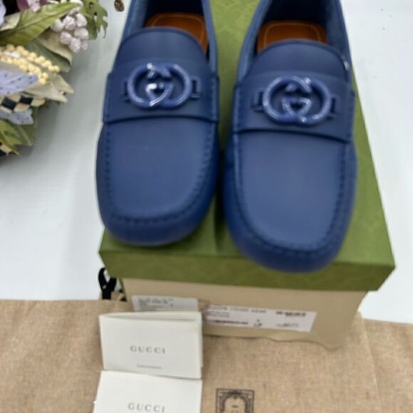 GUCCI INTERLOCKING G LOGO Green Leather Men Men’s Gucci interlocking G driver loafers size 8, made in Italy